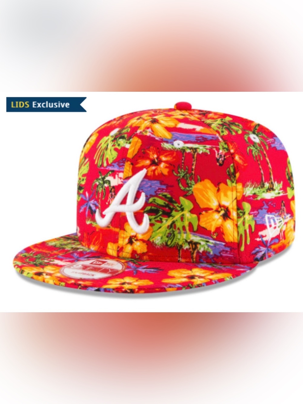 New Era Atlanta Braves 9FIFTY Snapback Hat Cap Hawaiian Floral Tropical Palm Red